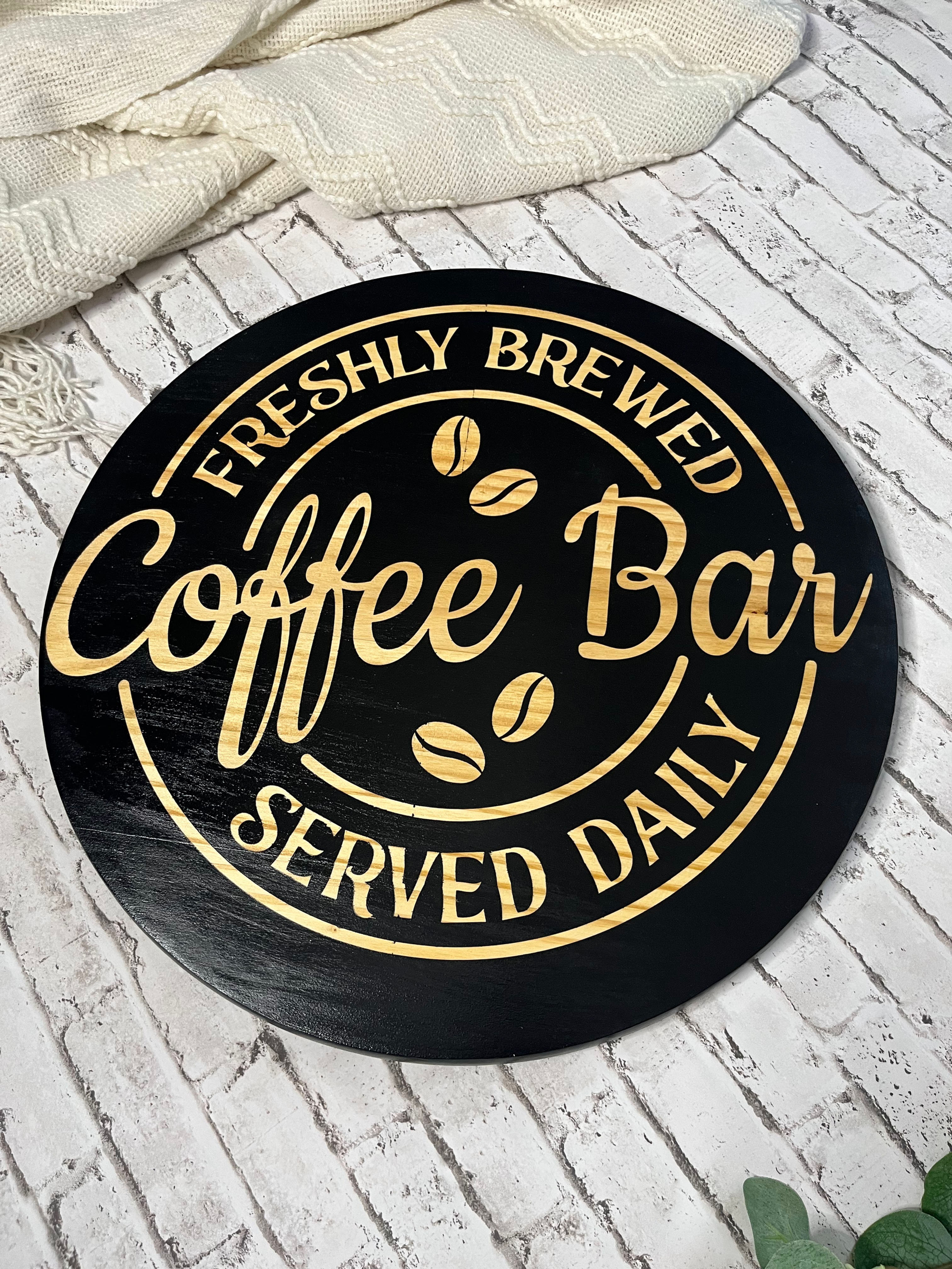 Round wood Coffee bar station decor kitchen decor farmhouse style Coffee bar 