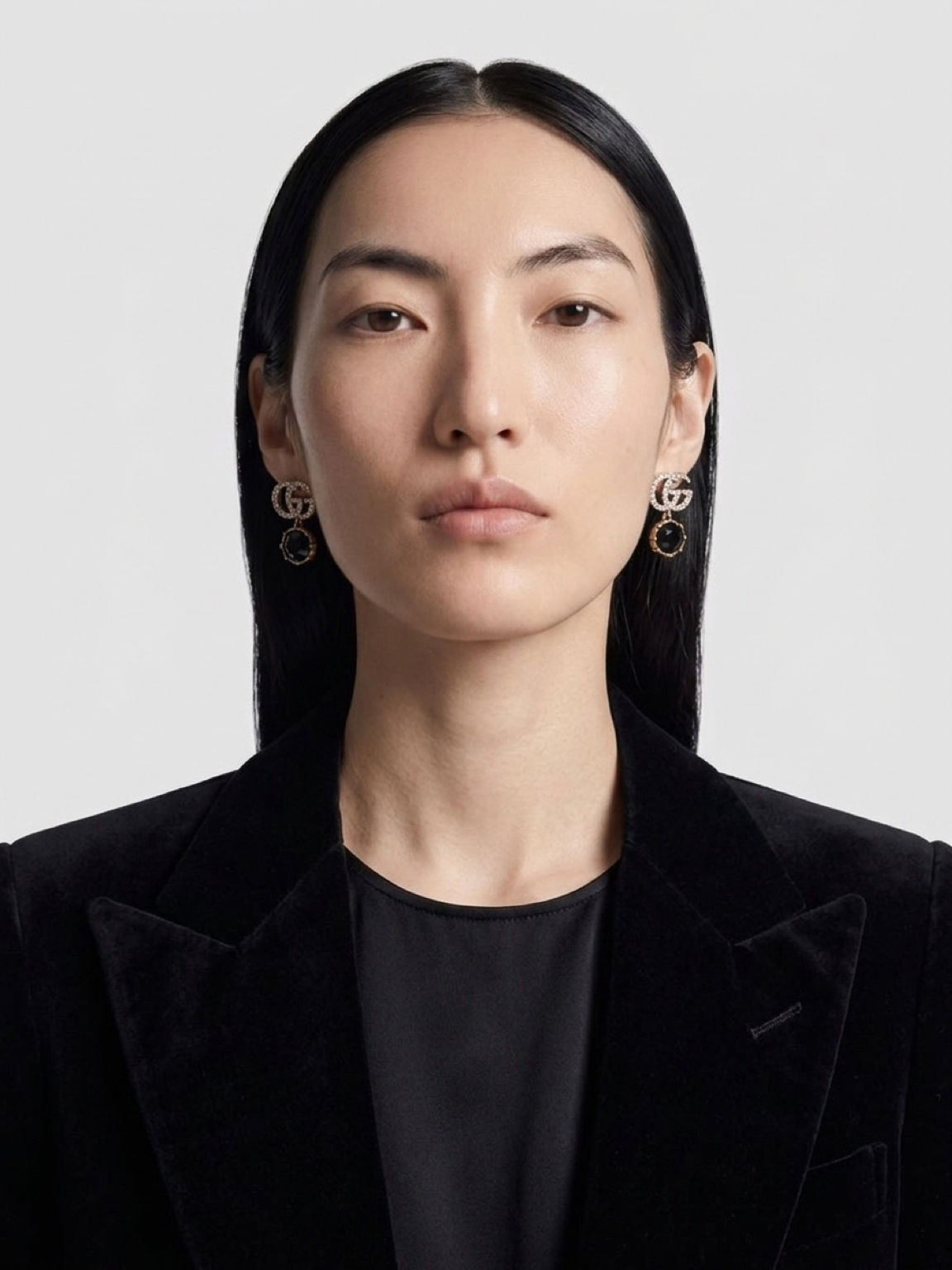 Gg black stone earring 