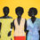 Thumbnail: Three fashionistas show off their style. Various papers cut and formed into collage and detailed with charcoal.