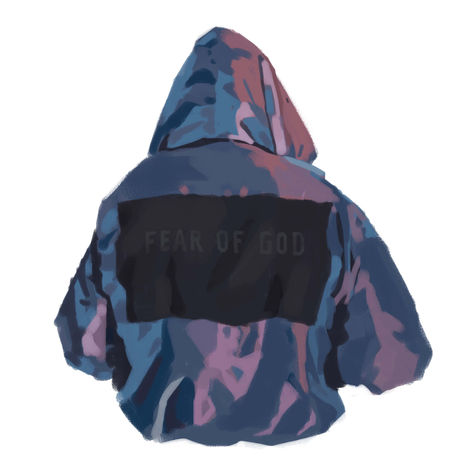 Digital painting of a person back-facing and wearing a Fear of God violet colour jacket