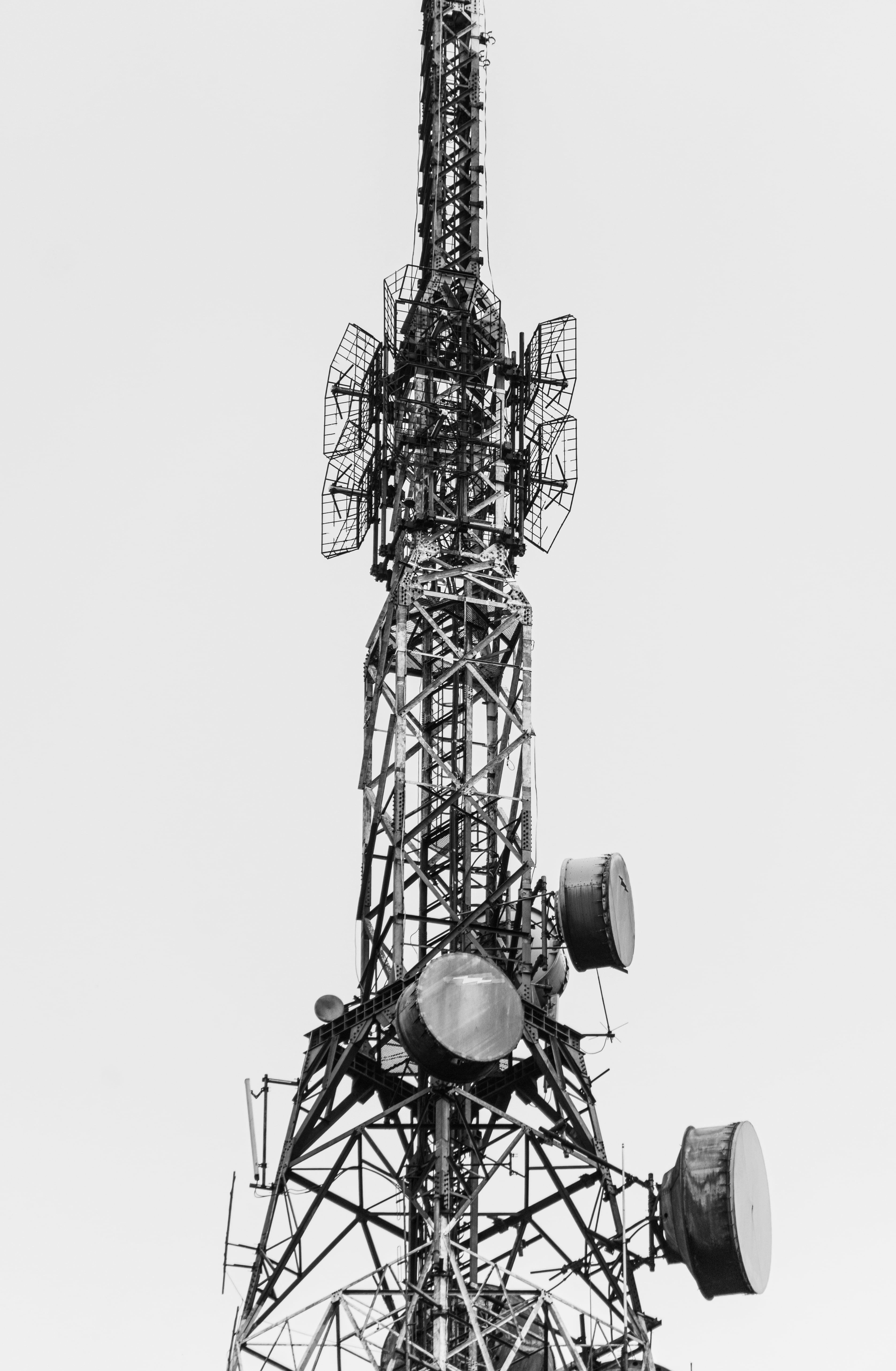 Black and white photo of cable pole