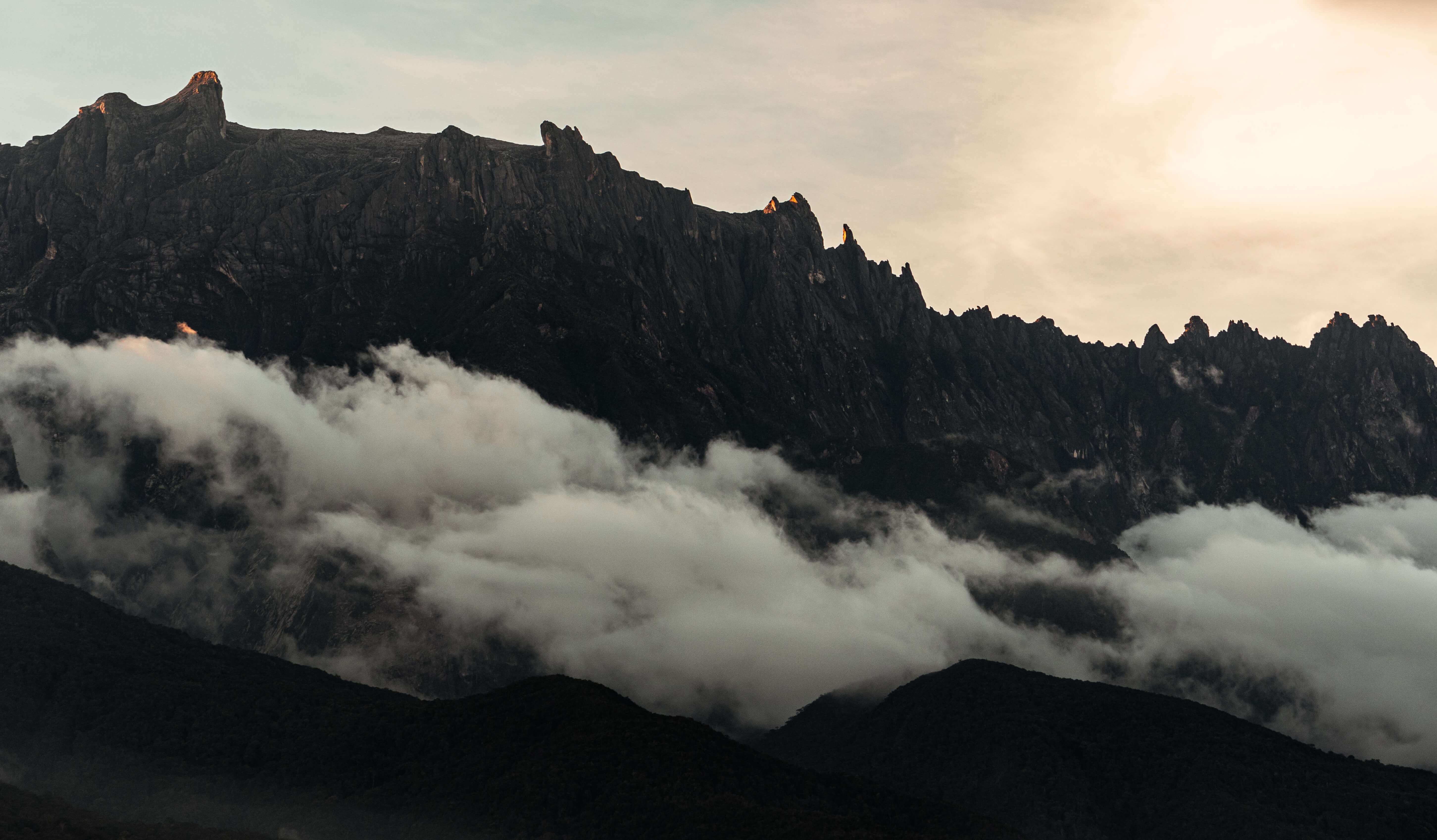 Mount Kinabalu in Kundasang Sabah, surounded by clouds