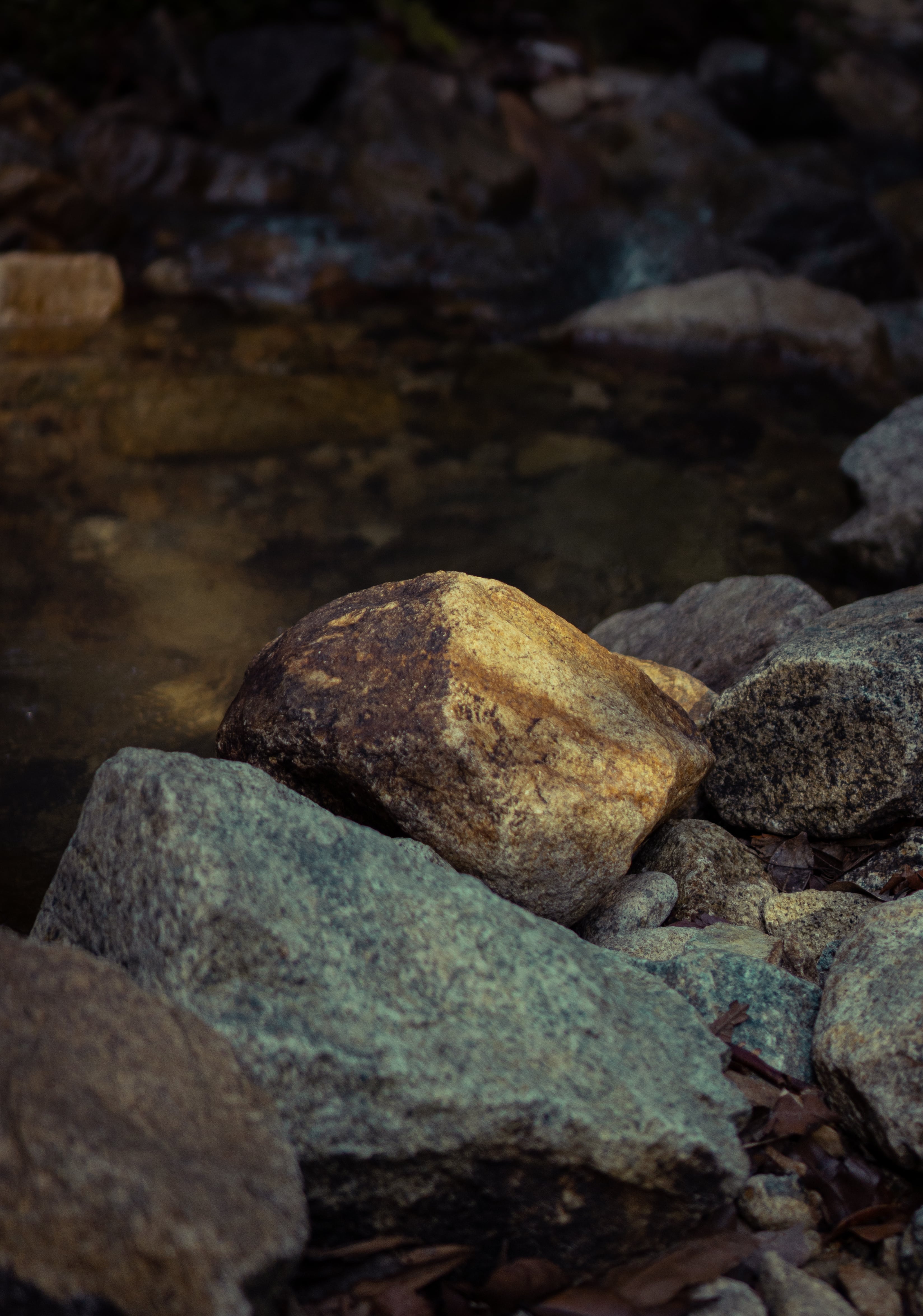A stone with light shines on it