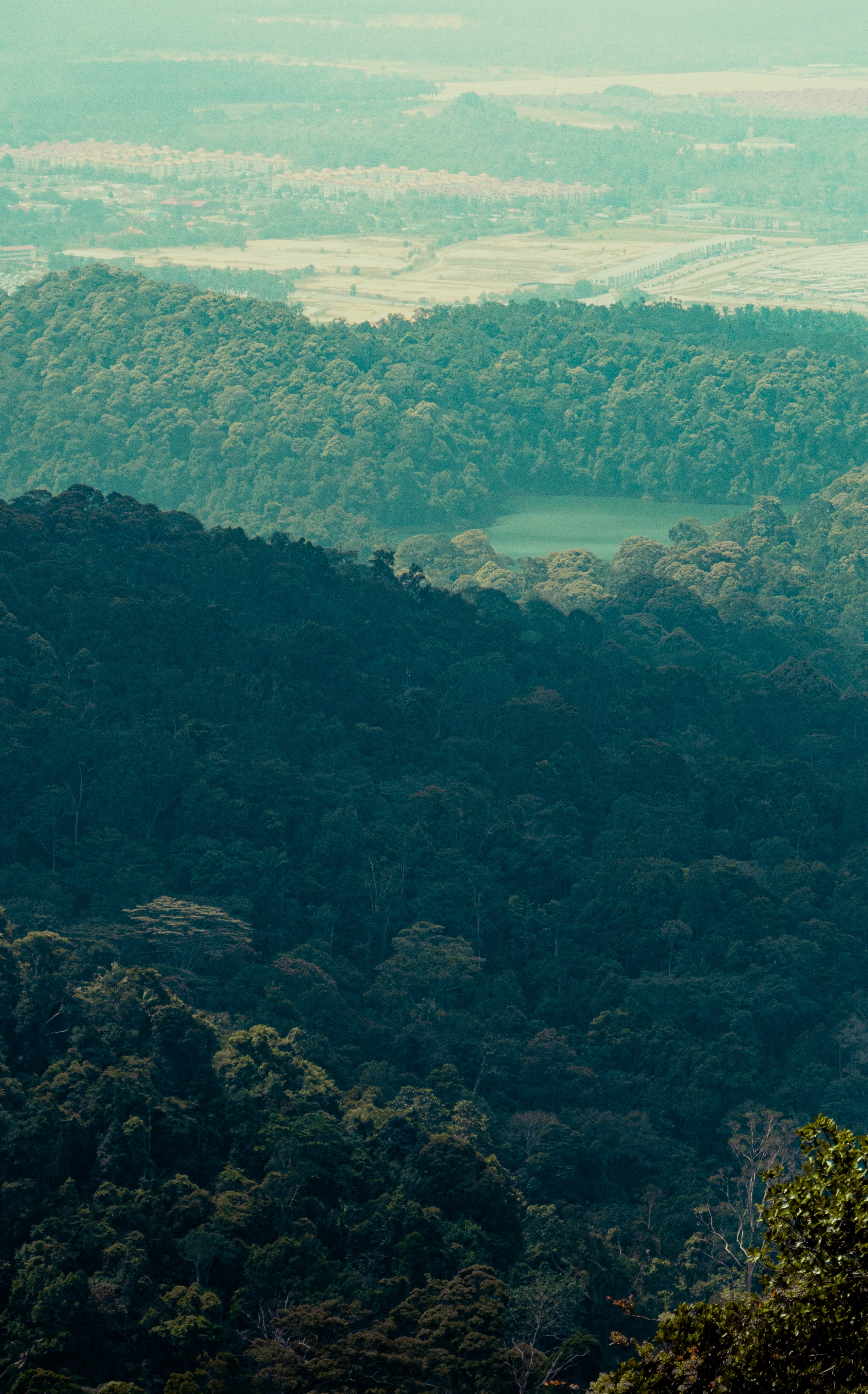 Landscape view of mountains and trees from the top of Gunung Pulai in Johor
