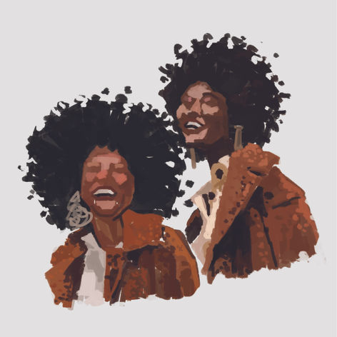Digital painting of two african woman laughing.