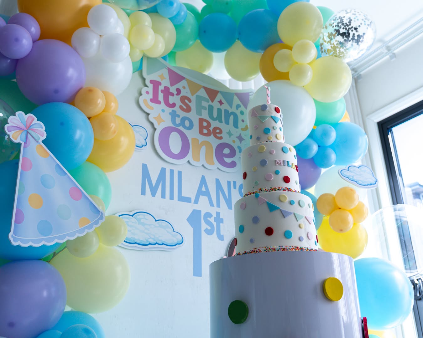 Party Pop Kids celebration styling with a personalised backdrop