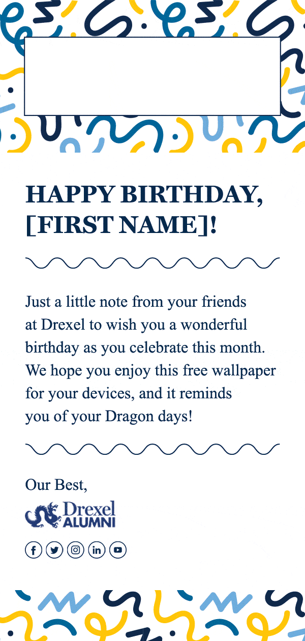Drexel Alumni Birthday Layout Concept Option 2