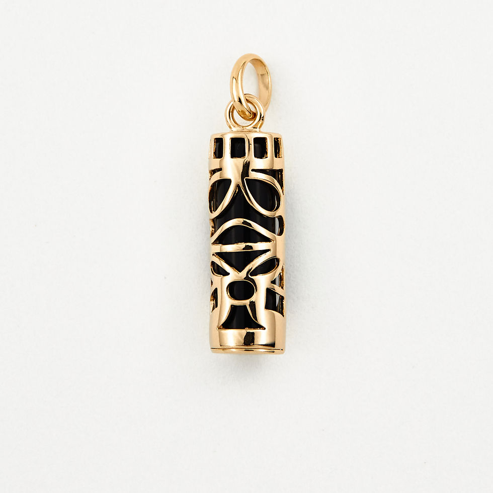 Pendentif en plaqué or avec imitation onyx Tiki avec motif tribal - (Sagesse)