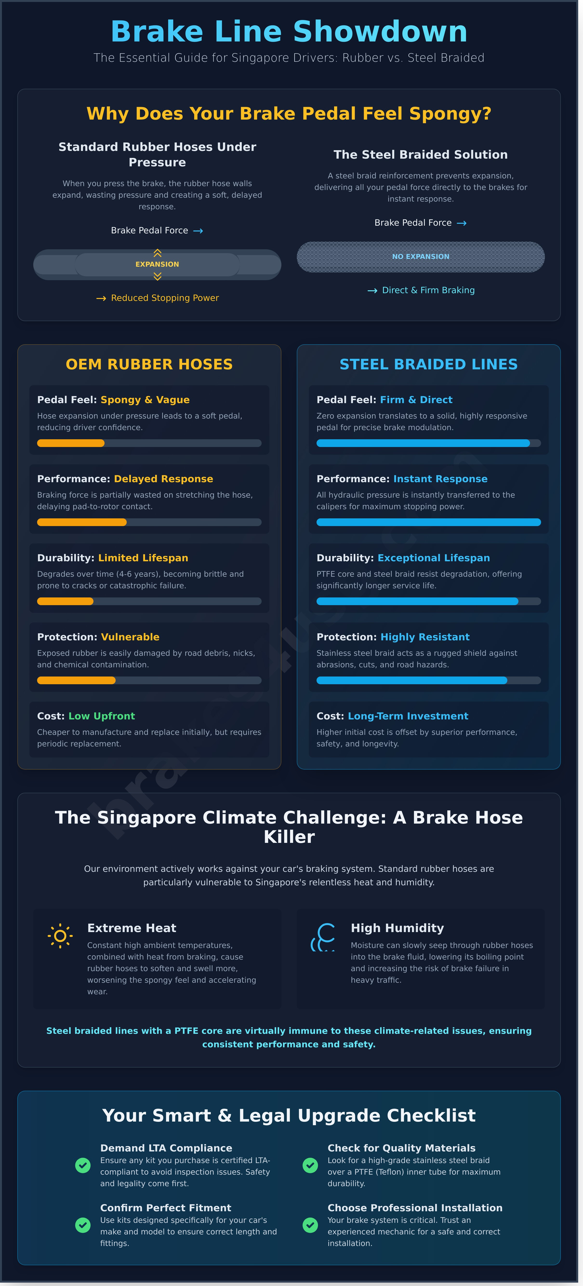 Steel braided brake lines infographic - visual guide