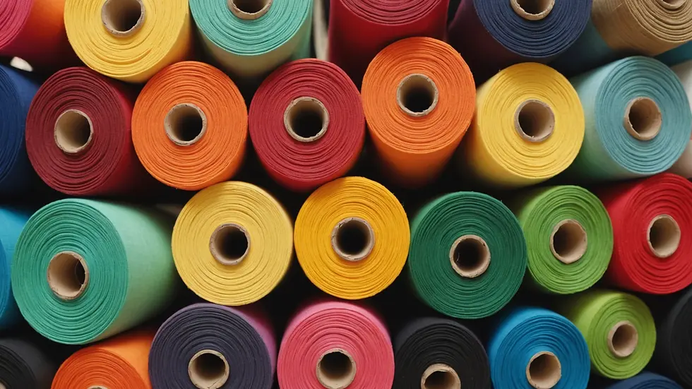Close-up view of colorful eco-friendly fabric rolls displayed artistically