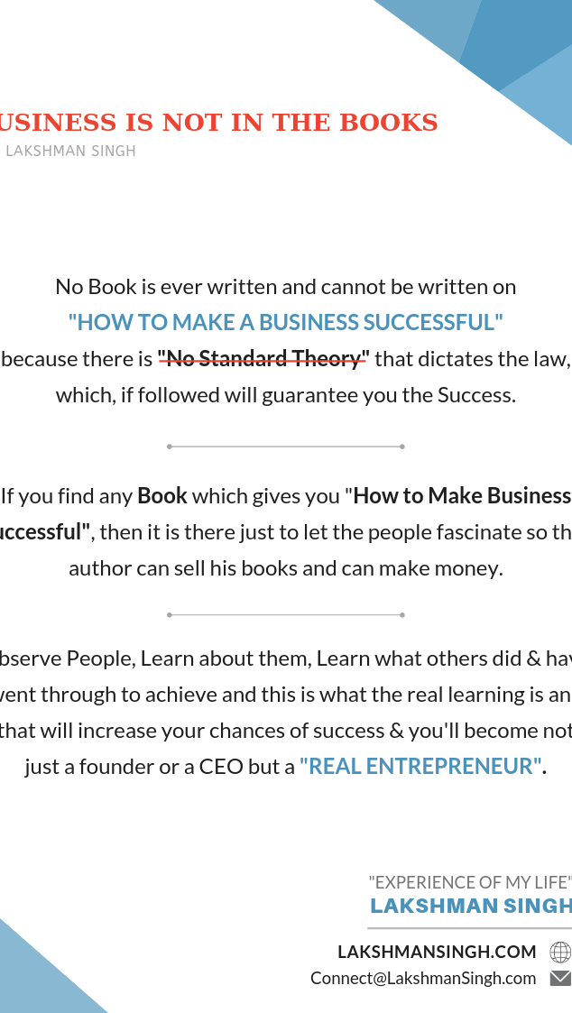 Business is not in the books by Lakshman Singh