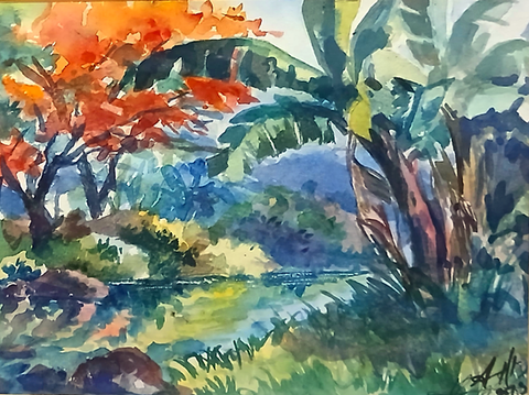 by Aaron Hamilton
2009
Watercolour on paper
9.5 x 12 ins Framed 
US$335.   EC$950.   