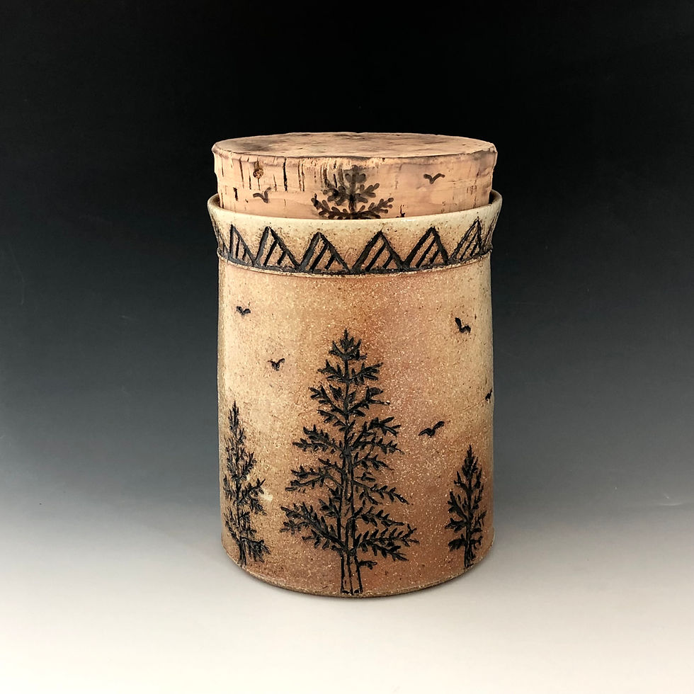 Hand carved pine tree jar with cork lid