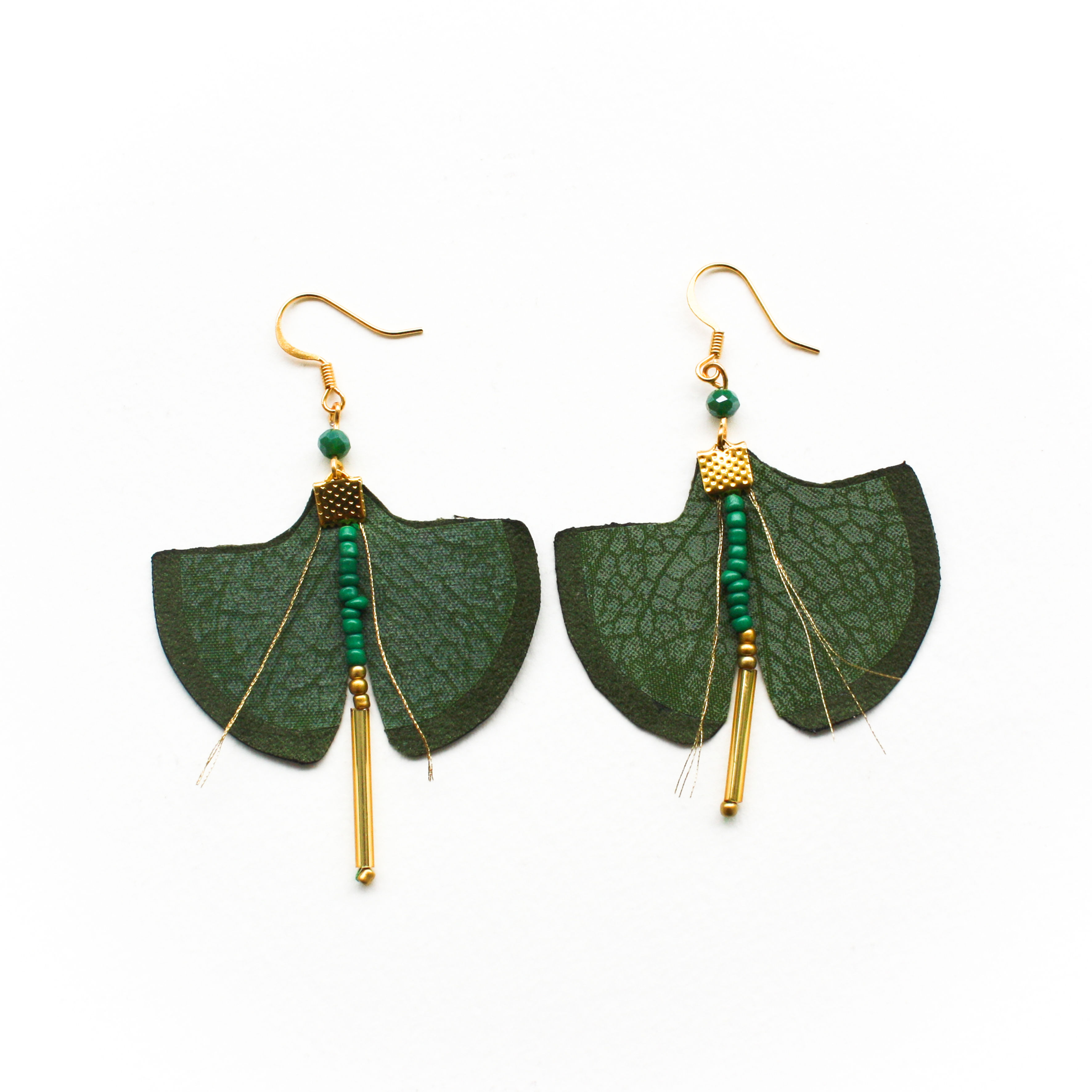 BOUCLE D'OREILLE "Ginkgo"Vertes