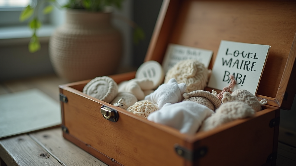 Close-up view of a memory box filled with keepsakes for a lost baby