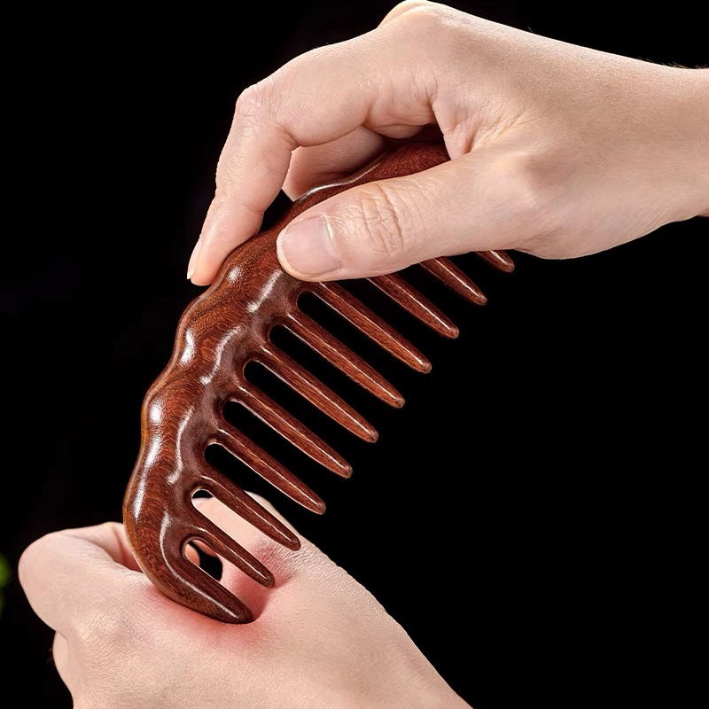 Miniatura: Natural Sandalwood Hair Comb Wide Tooth Detangling Hair Brush Women Wooden Detan