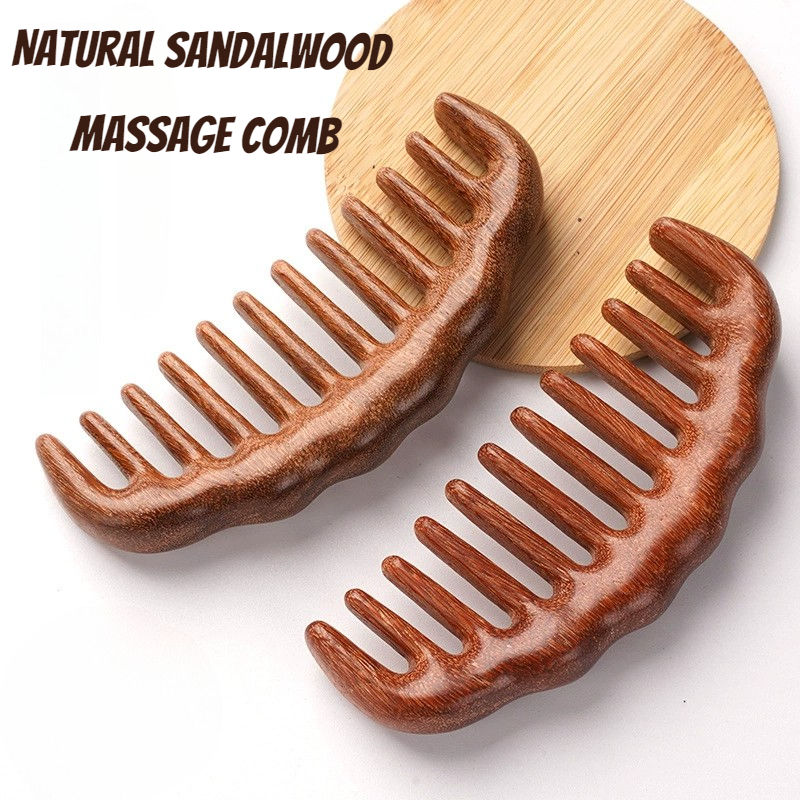 Natural Sandalwood Hair Comb Wide Tooth Detangling Hair Brush Women Wooden Detan