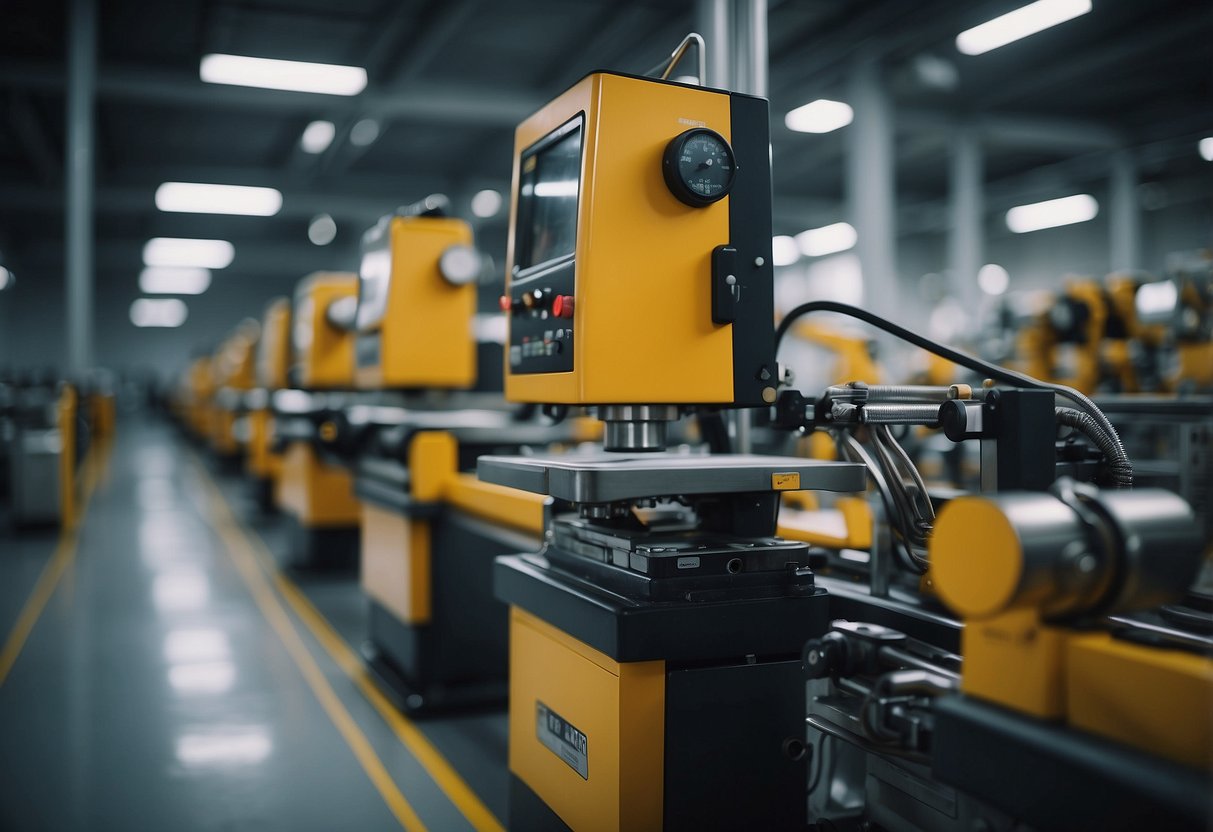 An industrial factory with modern technology integrated into traditional machinery, showcasing innovation and market strength