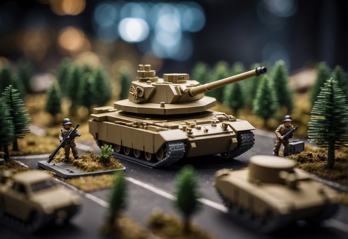 A company surrounded by competitors, using military strategies to adapt and innovate. Defensive fortifications, strategic positioning, and covert operations in a business setting