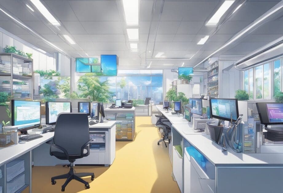 A diverse range of innovative products and services, such as technology, healthcare, and sustainability, are showcased in a dynamic and vibrant setting