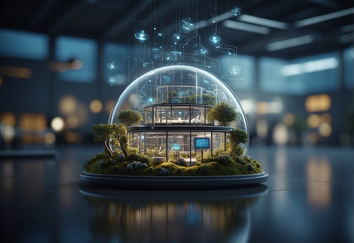 A futuristic company with interconnected ecosystems, innovation at its core, and the ability to interpret data for growth and scalability