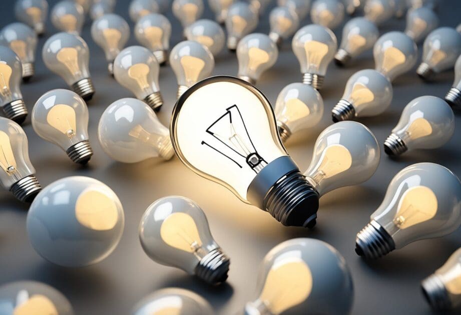 A lightbulb surrounded by question marks, symbolizing innovation and curiosity