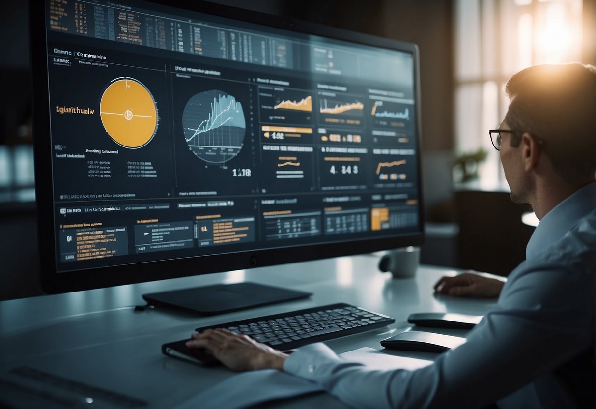An overview of performance indicators. A CIO analyzing metrics. No humans or body parts