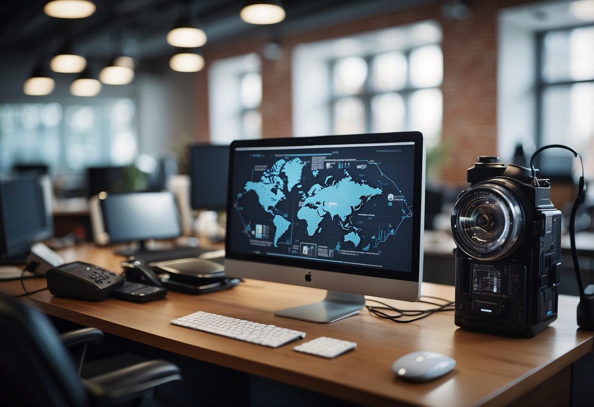 A group of diverse tools and technologies seamlessly integrated into a traditional office setting, symbolizing the transformation towards a digital culture