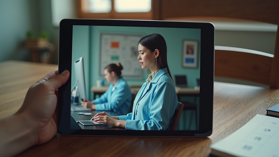 Close-up view of a tablet showing educational videos