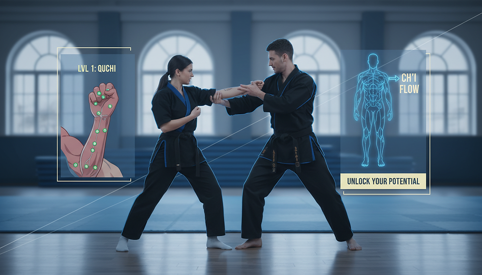 Man and woman practising Kyusho