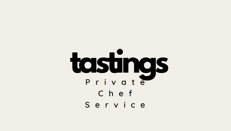 Tastings Private Chef Service logo in black typeface on cream background, personal chef Austin Texas, dinner party