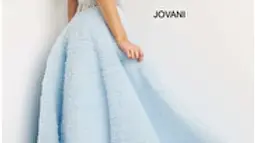 Jovani 07145 Light Blue Embellished Belt A Line Prom Gown