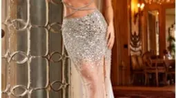 Jovani 24147 Nude Silver Embellished Illusion Prom Dress