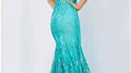 Jovani 22388 Aqua Embellished Plunging Neck Mermaid Prom Dress