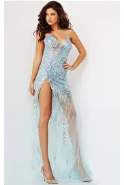 Jovani 04195 Aqua Embellished Sexy Long Prom Dress