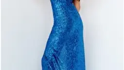Jovani 04870 Navy Plunging Neck Sequin Prom Dress
