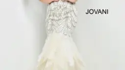 Jovani 04625 Form fitting floor length dress with mermaid feather bottom