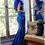 Thumbnail: Jovani 32596 Royal One Shoulder Feather Embellished Prom Dress