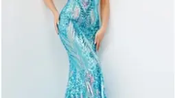 Jovani 22770 Iridescent Hot Pink Plunging Neck Sheath Prom Dress