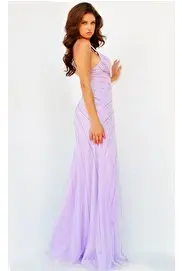 Jovani 09502 Lavender Embellished High Slit Prom Dress