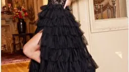 Jovani 22226 Black Corset Bodice High Slit Ballgown