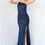 Thumbnail: Jovani 08483 Navy Glitter Embellished Low Back Prom Dress