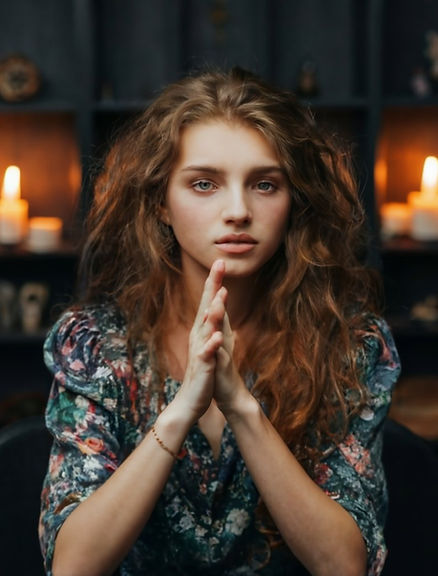 A woman praying in front of candles, seeking solace and guidance in her spiritual practice.