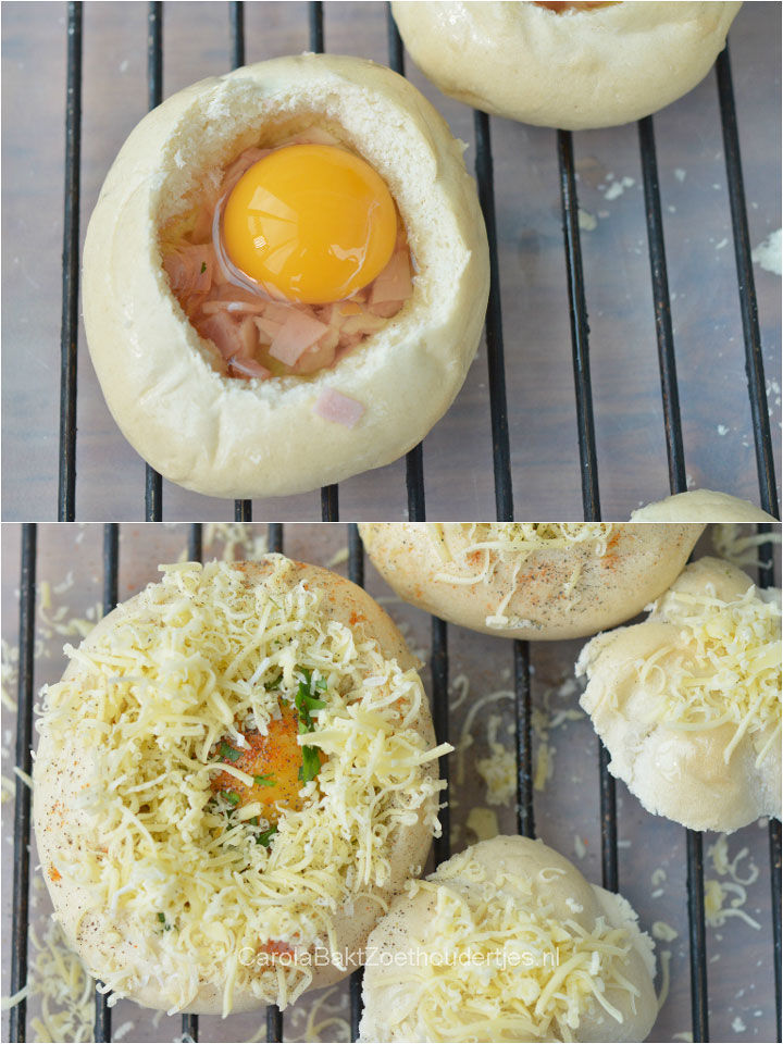 Ei in brood mee gebakken met ham en kaas