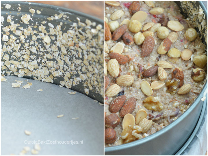 Ontbijttaart met veel fruit, noten en havermout