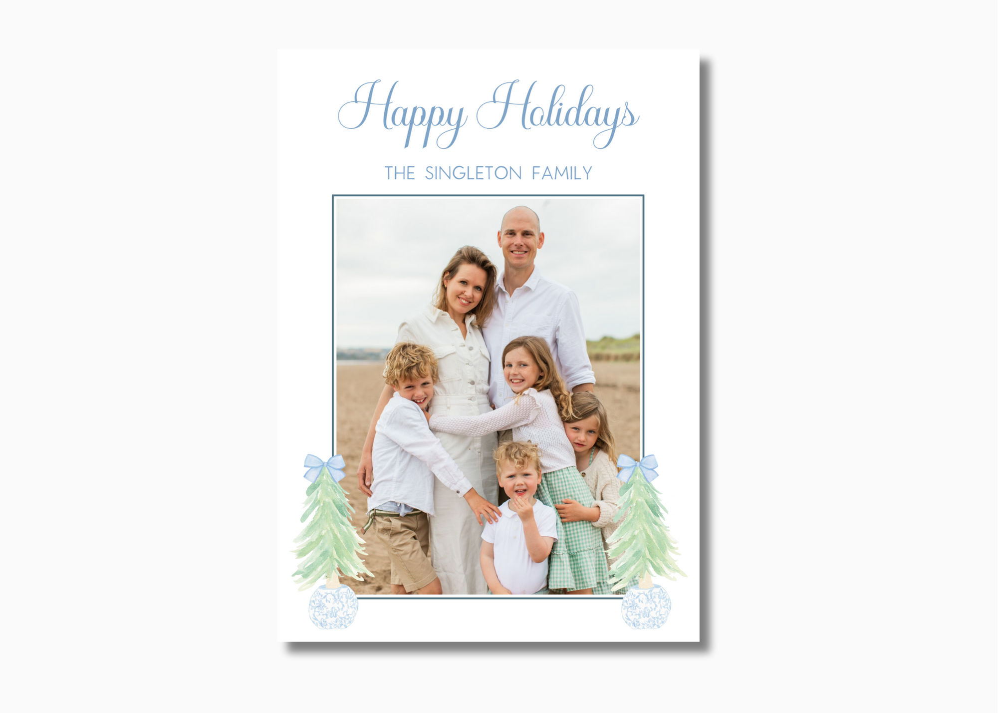 Blue and White Topiary Holiday Card