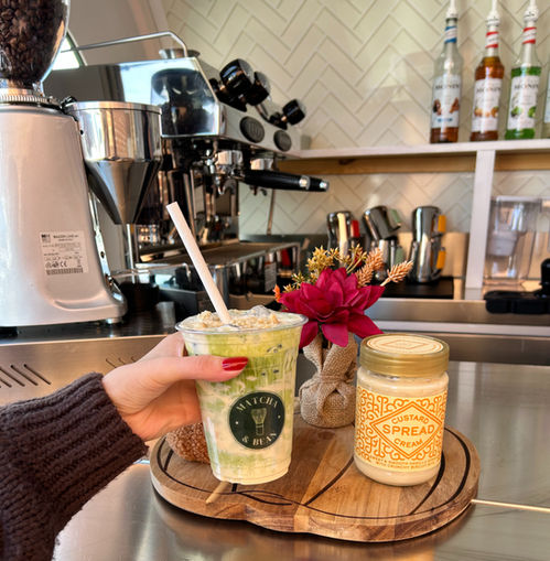 Custard Cream iced matcha latte 