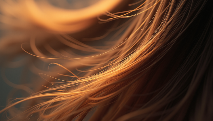 Close-up view of smooth, shiny hair strands reflecting light