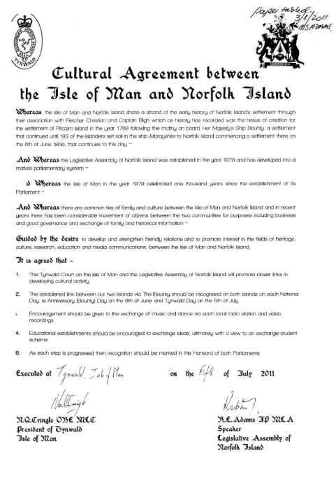 Norfolk Island Island of Man agreement