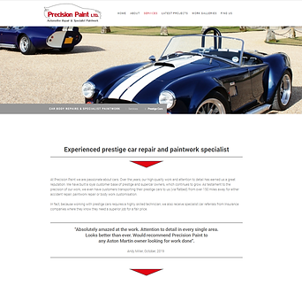 Precision Paint prestige car and logo - SEO copy writing work was completed for this client and specifically this page.